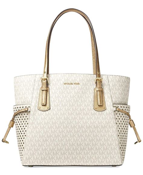 michael kors voyager signature tote vanilla gold|Michael Kors large saffiano tote.